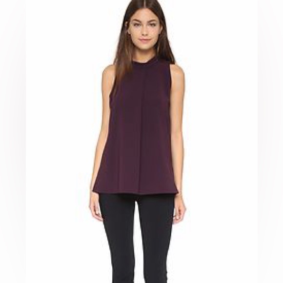 Theory Tops - THEORY Talniza Admiral Crepe Plum Purple Sleeveless Blouse Minimalist Top